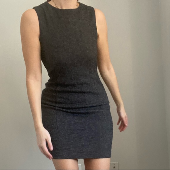 ZARA Basic Dark Grey Wool Aline Mini Dress - Picture 2 of 10